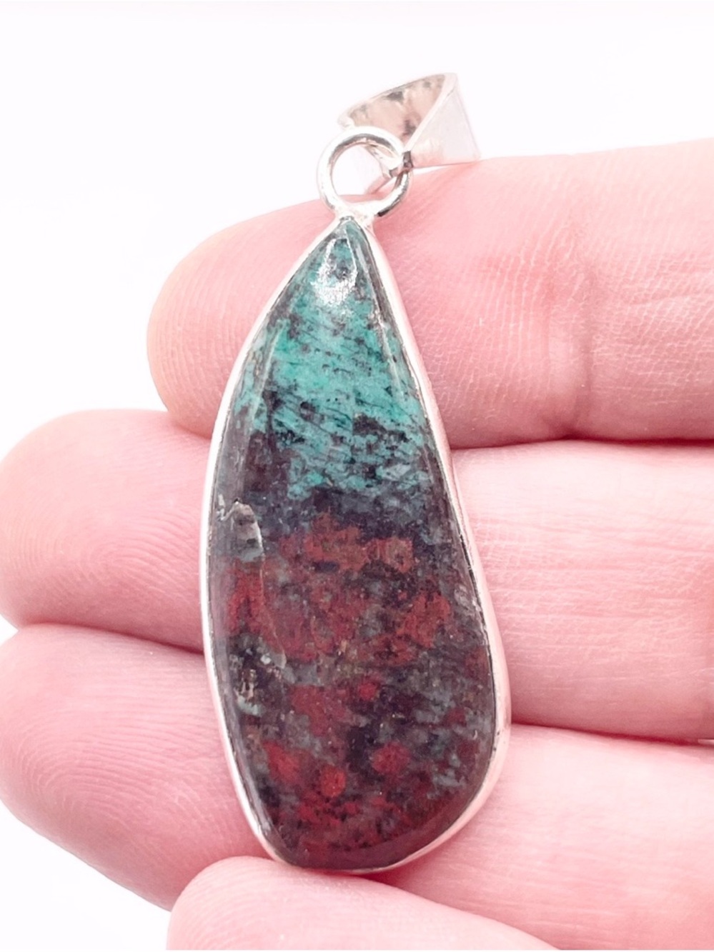 Sterling Silver Chrysocolla and Red Jasper Teardrop Pendant - Picture 8 of 8